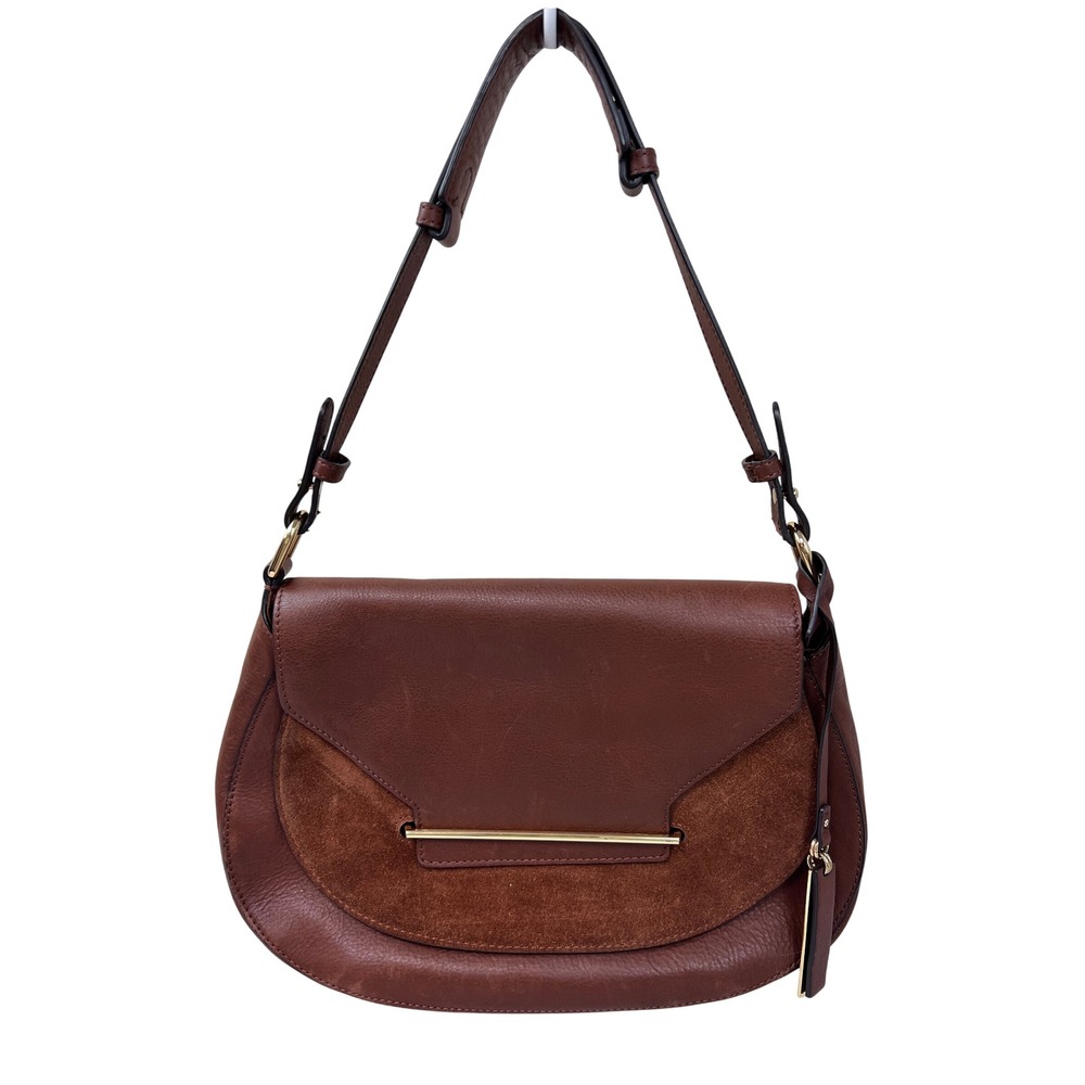 Vince Camuto Eda Shoulder Bag OS Cognac Excellent Leather Suede Crossbody